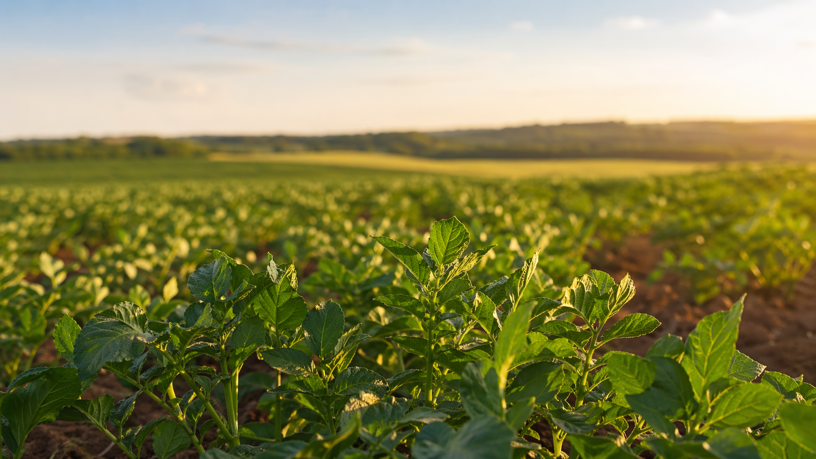 Healthy crop plants growing in a sunny field
